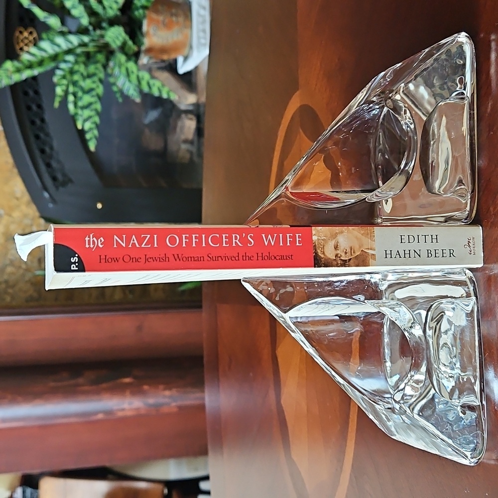 Vintage Nybro Sweden Crystal Pyramid Candle Holders Votive Pair MCM Art Glass